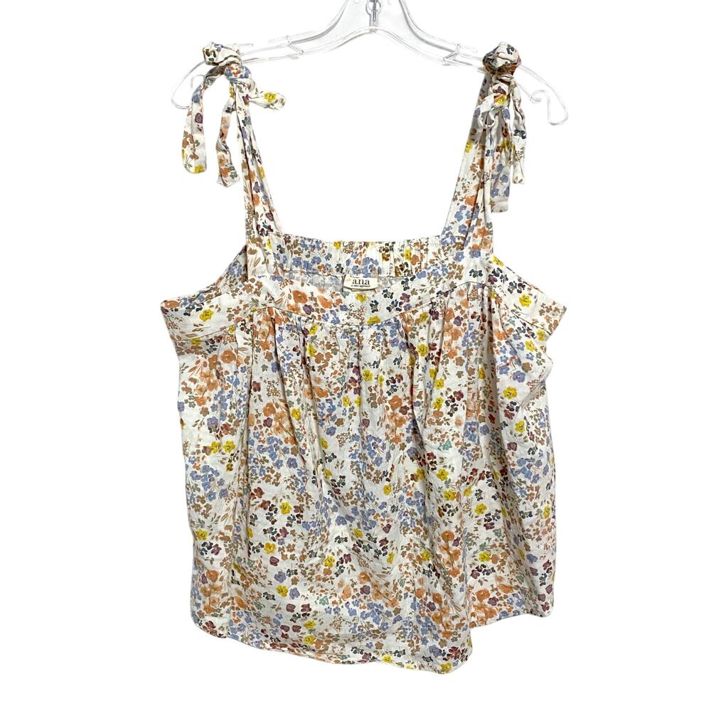 ANA Floral Tie Shoulder Straps Tank Top Womens XLT Boho Prairie Cottage Dainty